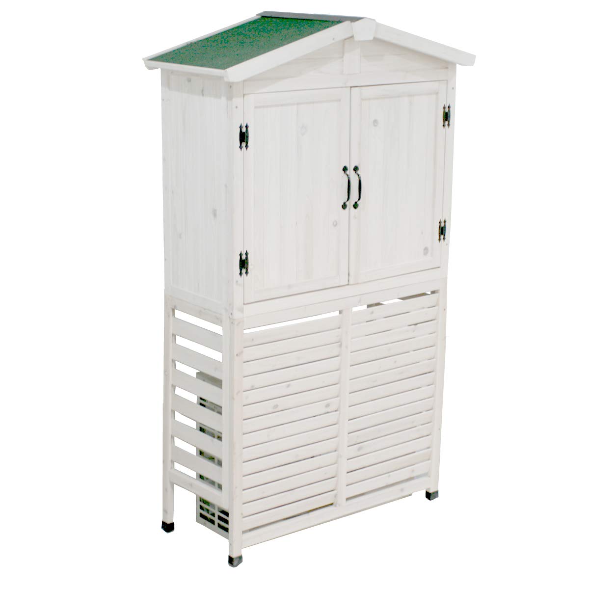 三角屋根 収納庫付き 室外機カバー 物置 ガーデニング 収納庫 省エネ 木製