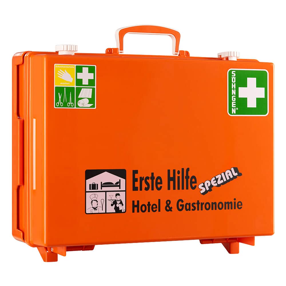 SÖHNGEN Erste-Hilfe-Koffer Hotel & Gastronomie, Wandhalterung, orange, DIN 13157 aus Kunststoff, Art.-Nr. 360103 | Verbandskasten | Notfallkoffer | Erste Hilfe Kasten