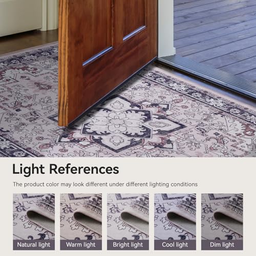 Lofus 9x12 Area Rugs for Living Room, Machine Washable Area Rug, Soft Large Rugs for Bedroom, Kitchen, Office and Indoor, Vintage Boho Carpet, Non-Slip Low Pile Carpets, Black and Pink