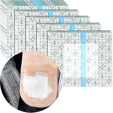 7 Pcs Waterproof Shower Cover 10"x12" with Non-Stick Center Pad for Large Port Surgery Incisions Protector Patch Transparent Film Clear Adhesive Wounds Dressing Bandage Shields Cover