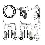 DISIWENE Complete V-Type Bike Brake Set, Front and Rear Bike MTB Brake Inner and Outer Cables and Lever Kit Includes Calipers Levers Cables (Silver-4Pcs)