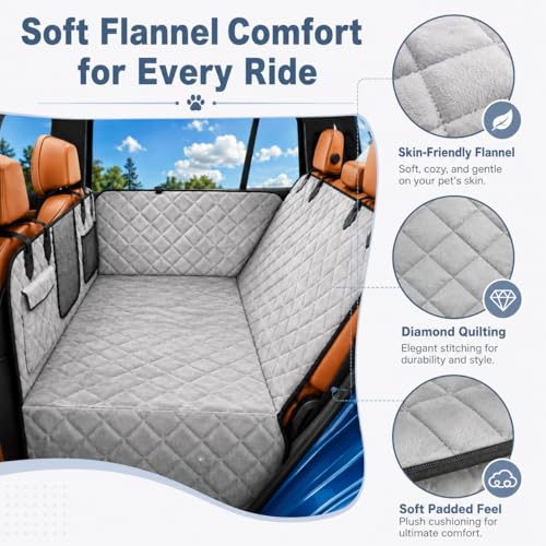 IJVAE Truck Dog Seat Cover for Back Seat, Gray Flannel Hard Bottom Back Seat Extender Holds Up to 500 lbs, Waterproof Backing, Nonslip Dog Hammock for Full-Size Pickup Trucks by IJVAE - Used condition - Image 2