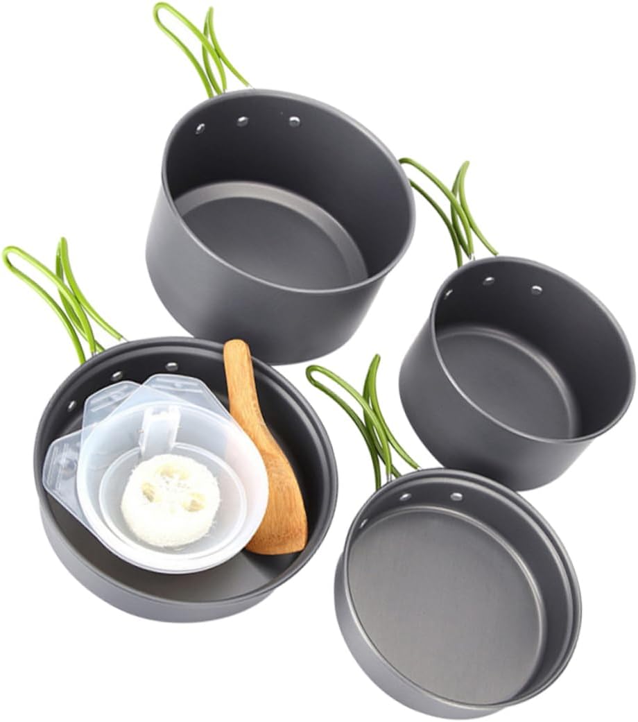 Enamel Camping Soup Pot Outdoor Cookware Non-Stick Frying Pan Cook Set for People Easy to Clean