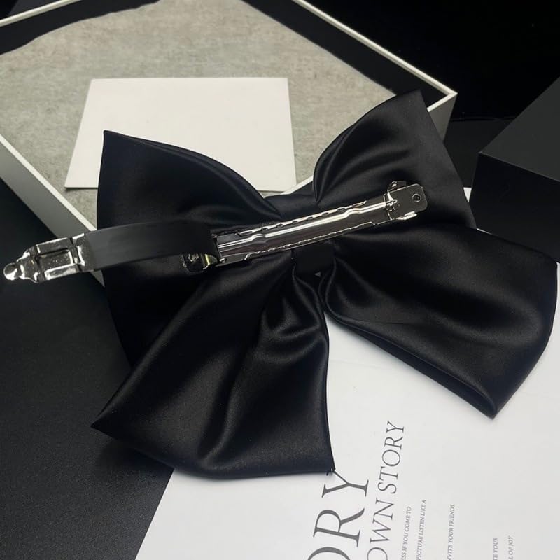 Miniatura 5 de Pinzas para el cabello con lazo negro para mujeres y niñas, con lazo de satén sedoso, pasador de pelo grueso, lazos de cinta de perlas, grandes