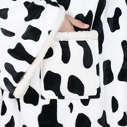 Image of Catalonia Sherpa Wearable Blanket with Sleeves Arms, Super Soft Warm Comfy Large Fleece Plush Sleeved TV Throws Wrap Robe Blanket for Adult Women and Men, Cow