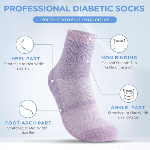 Bulinlulu Bamboo Viscose Diabetic Socks for Women&Men,6 Pairs Non Binding Diabetic Ankle Socks,Wide Socks Size 6-9 9-113