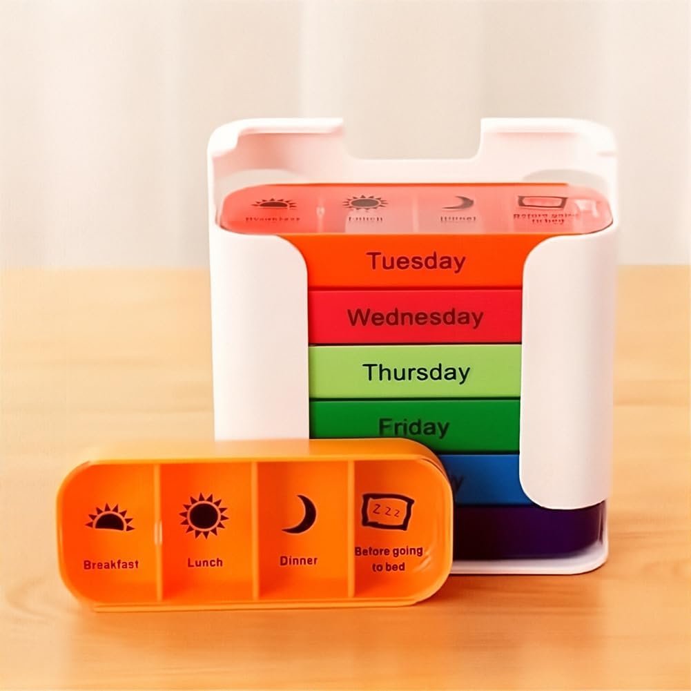 7-Day Medication Organizer - for Effortless Health Management: Stackable Weekly Pill Organizer with 7(Days)×4(Morning/Noon/Evening/Night) Compartments | Travel-Friendly Home Supply (Green)