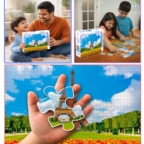 Image of Eiffel Tower Jigsaw Puzzle for Adults and Kids - 1000 Piece Puzzle | Travel & Landmark Brain Game | Challenging Gift for Teens, Families, and Puzzle Lovers