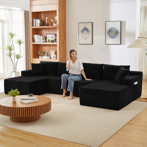 Sofá de pana con asiento profundo y relleno altamente elástico estilo modular en U 8