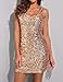 PrettyGuide Women Sexy Deep V Neck Sequin Glitter Bodycon Stretchy Mini Party Dress Gold M