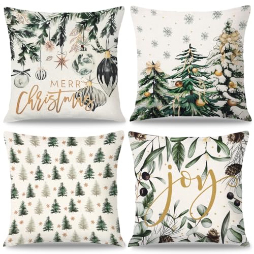 Dremisland Juego de 4 Fundas de Cojín Navideñas de Pino 45 x 45 c...