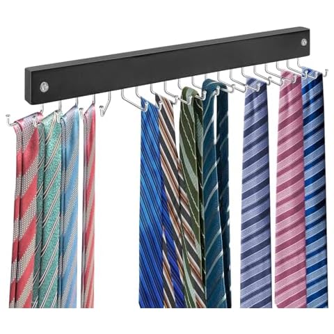 Tie Rack Wall Mounted, Tie, Belt and Scarf Hanger 20 Hook, Tie and Belt Organizer Cover
