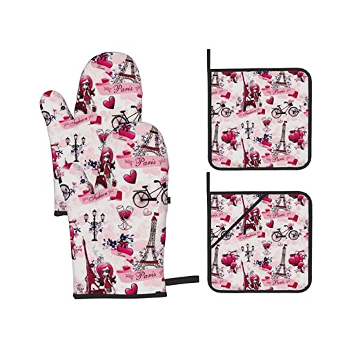 Cityscape Paris Eiffel Tower France Oven Mitts And Pot Holders Sets Of 4 Heat Resistant Oven Gloves And Hot Pads Potholders Kitchen Baking Cooking Bbq Cute Oven Mitts #TOP6