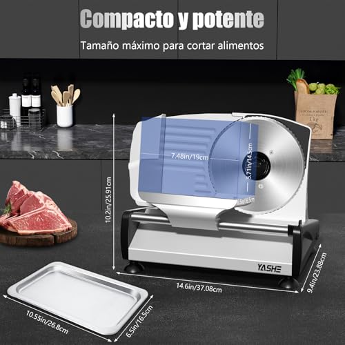 Cortafiambres eléctrico para jamón YASHE con grosor ajustable para preparar tablas de embutidos 7