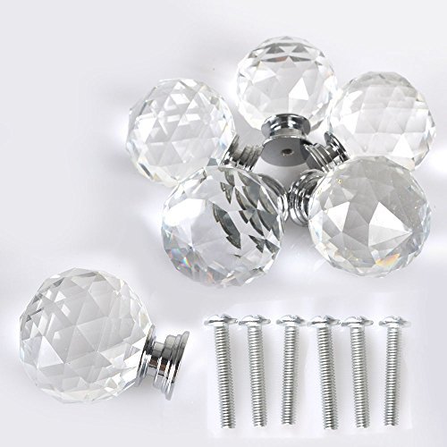 New 6pcs 40MM Clear Crystal Acrylic Glass Door Knobs Handle Cupboard Pull Drawer Kitchen Cabinet Drawer knobs+ Screw Set Home Decorating