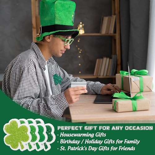 Image of JarThenaAMCS 12 Pack St. Patrick's Day Kitchen Sponges Green Shamrock Clover Shaped Non Scratch Dish Washing Sponges for Irish Home Restaurant