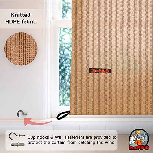 Image of HIPPO High Density Polyethylene 150 GSM Outdoor Loop Curtains Sun & UV Protection, Light-Filtering Balcony Curtain (Beige-Brown, 4.5FTX9FT, 1PC)