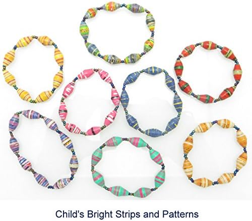 Women's Single Strand Recycled Paper Bead Stretch Bracelets Multi Color Beads Uganda Fair Trade