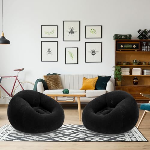 Image of Realspring Inflatable Bean Bag Chairs Outdoor Blow up Camping Chairs Inflatable Lazy Sofa Folding Portable Bean Bag Loungers Couch for Movie Night(Black,2 Pcs)