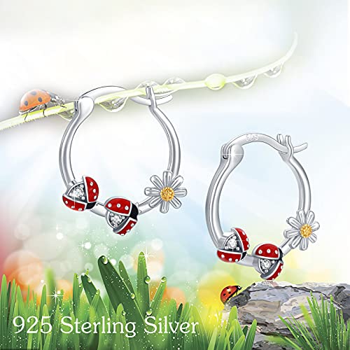 Ladybug Earrings 925 Sterling Silver Small Hoop Daisy Earrings Ladybug Huggies Earring Jewelry Gifts For Women Teen Girls Girlfriend Mom #TOP5