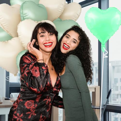 Image of Baby White Heart Balloons,18 Inch Light Green Helium Foil Love Heart Shaped Balloons for Anniversary Wedding Engagement Birthday Party Baby Shower Valentines Decorations(12Pcs)