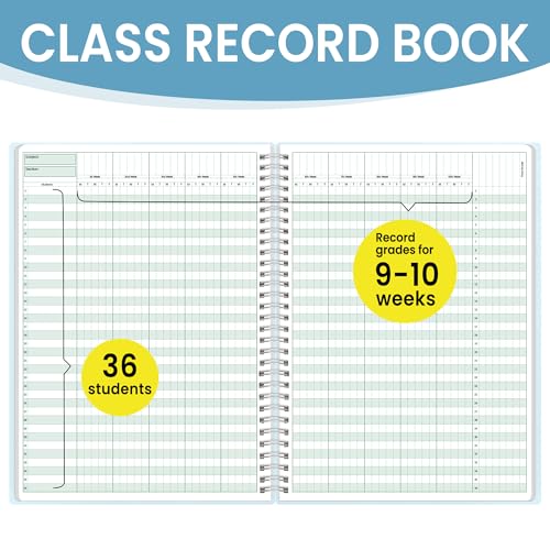 SUNEE Teacher Class Record Book for 9-10 weeks, 36 Names, 8.5x11 Inch, 104 Pages (52 Sheets), 100gsm Thick Paper, Larger Grade Recording up to 36 Students with Water-Resistant Plastic Cover, Blue - Image 3