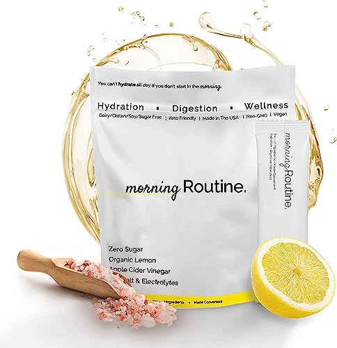 Morning Routine Daily Hydration | Electrolyte Powder Packets with Apple Cider Vinegar, Lemon and Sea Salt | Hydrate Powder, Electrolyte Drink Mix | Keto & Paleo Electrolytes Hydration, Sugar Free (10 Packets)