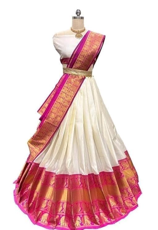 Image of ZITON ARICO MART Women's Indian Traditional Kanjivaram Silk Pure Weaving Lehenga Choli Along With Dupatta And Blouse Piece, Half Saree (Unstitched)