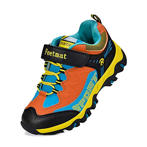 Feetmat Boys Shoes Outdoor Waterproof Hiking Shoes Kids Sneakers Black Orange 11.5 Little