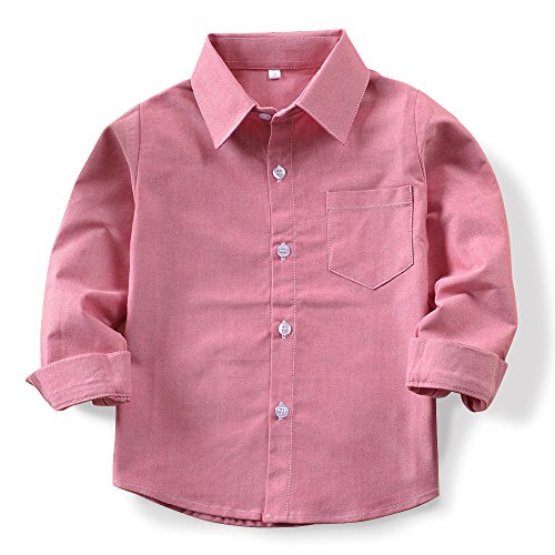 OCHENTA Baby Boys' Oxford Shirt, Long Sleeve Button Down Little Big Kids Dress Tops Pink Tag 110CM - 3T