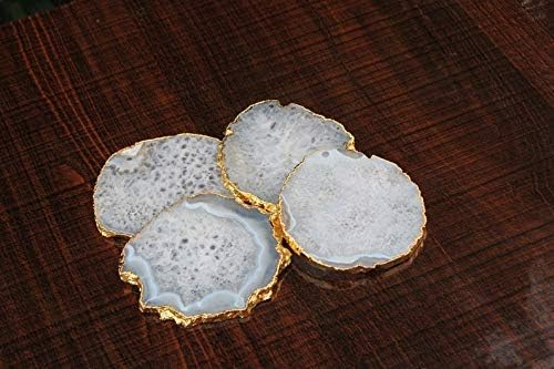 Krishna Mehta Agate Coaster Cup Natural 3.5 -4.5 Inches - Set of 4 with Feet (White)
