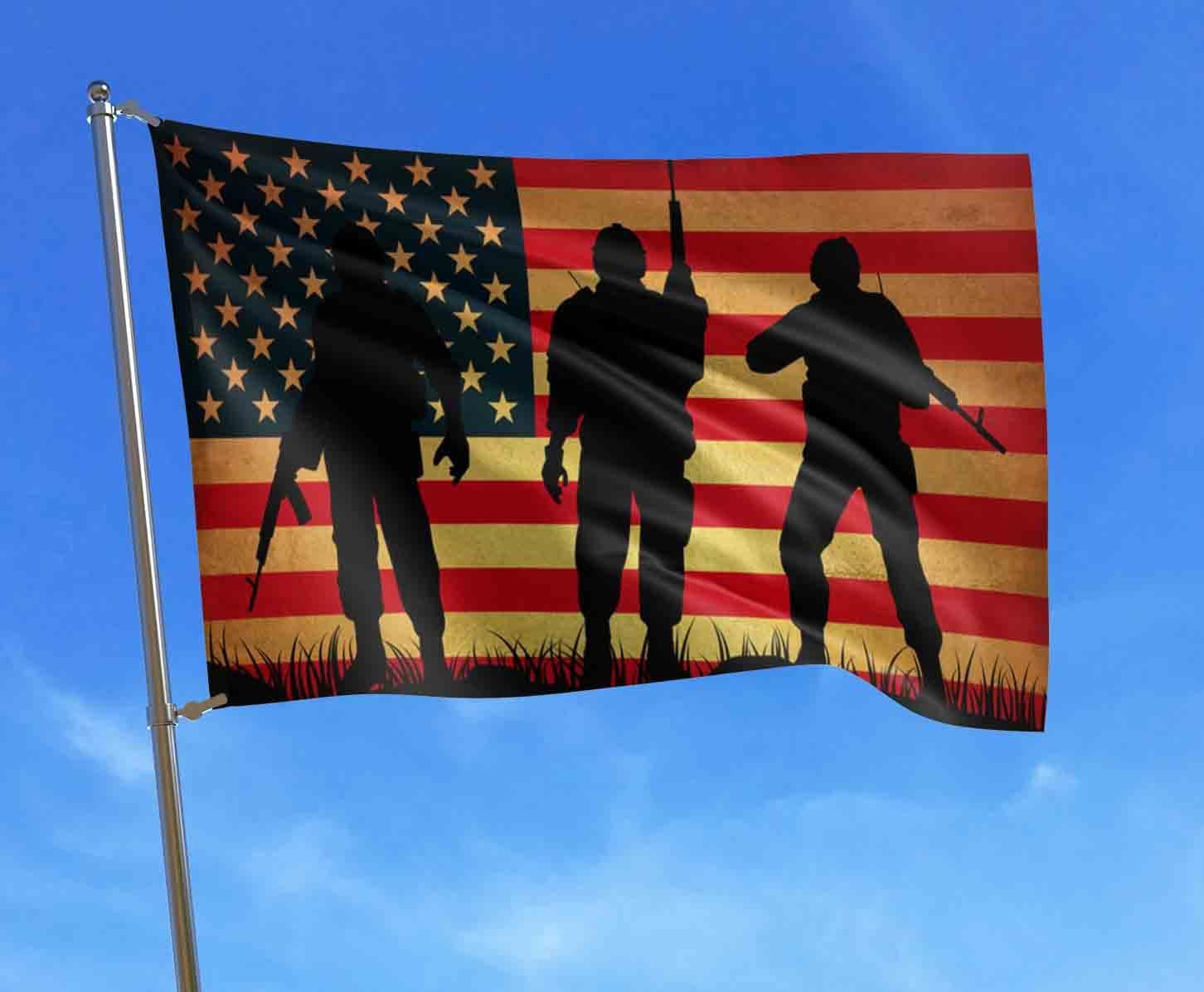 Veterans Day American Flag Soldier Military Flag Banner 3x5 Ft,Welcome back home Independence Day 4th of July Memorial Day Canvas Header Polyester Outdoor Decor with Brass Grommets - Image 2