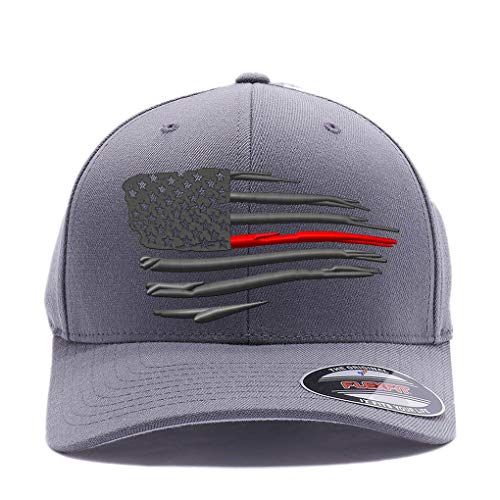 Flexfit Thin Red Line And Thin Blue Line Waving Usa Flag.v Embroidered, 6477 Wool Blend Cap Hat (L/Xl Grey2) #TOP5