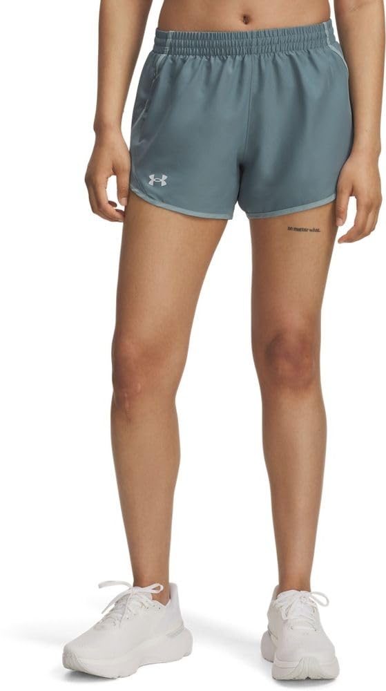 Under Armour Women's Fly By 3in Shorts, Lightweight and Comfortable Women's Gym Wear, Ladies' Sports Shorts with Ventilation Panels and Zip Pocket,Jasper Blue/Serpentine/Reflective,LG