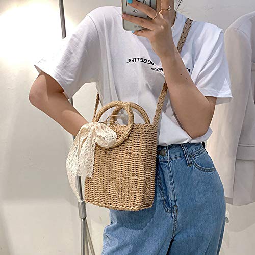 Moda donna paglia tessuto spalla Messenger Bag