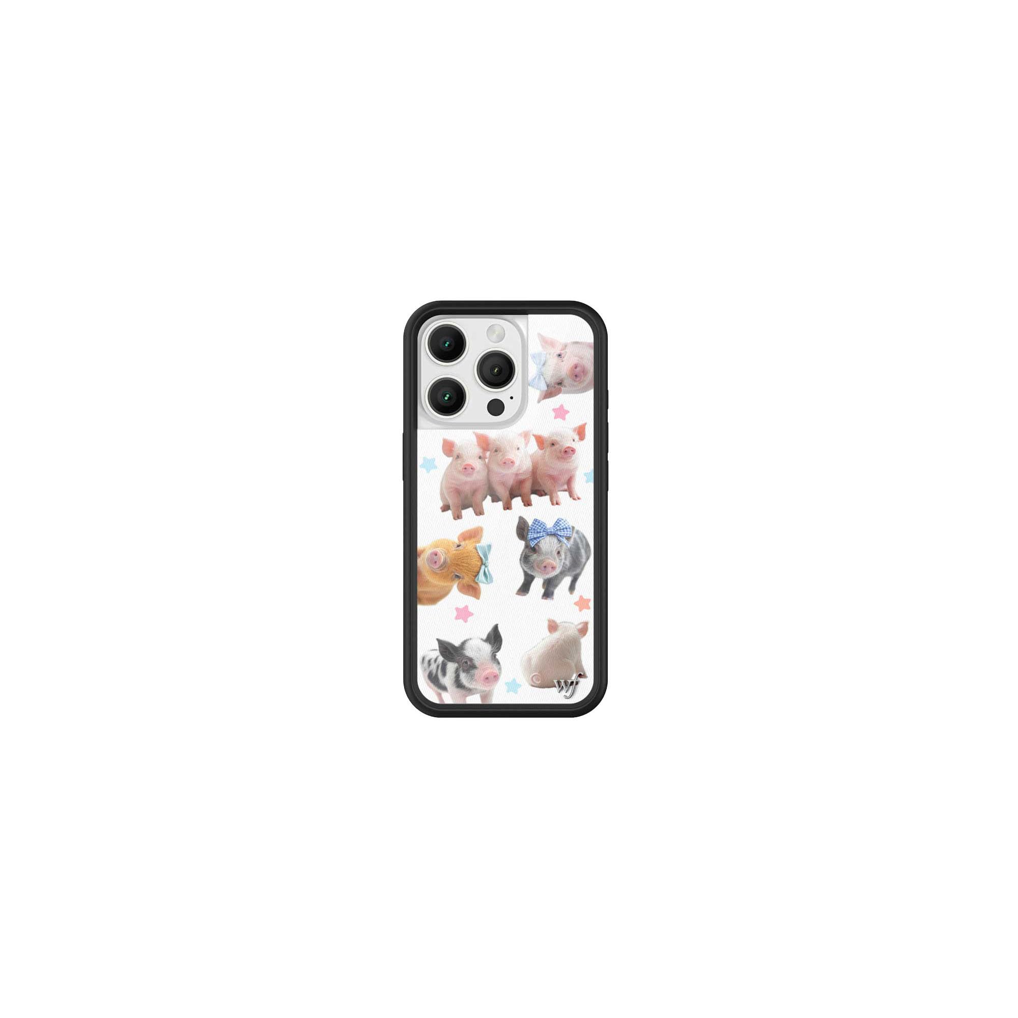Wildflower Cases - Compatible with iPhone 16 Pro | Protective Black Bumper, 6.5ft Drop Test Certified, Women Owned Small Business | Pigs Pink Blue Stars Aesthetic Trendy Cute | Little Piggies