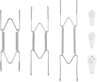 Bilillo 3-Piece Stainless Steel Plate Hangers - Heavy Duty 6/8/10 Inch Invisible Wall Plate Holders with 3 Wall Hooks & 12 Rubber Tip Protectors for 6-11 Inch Decorative Plates (Silver)