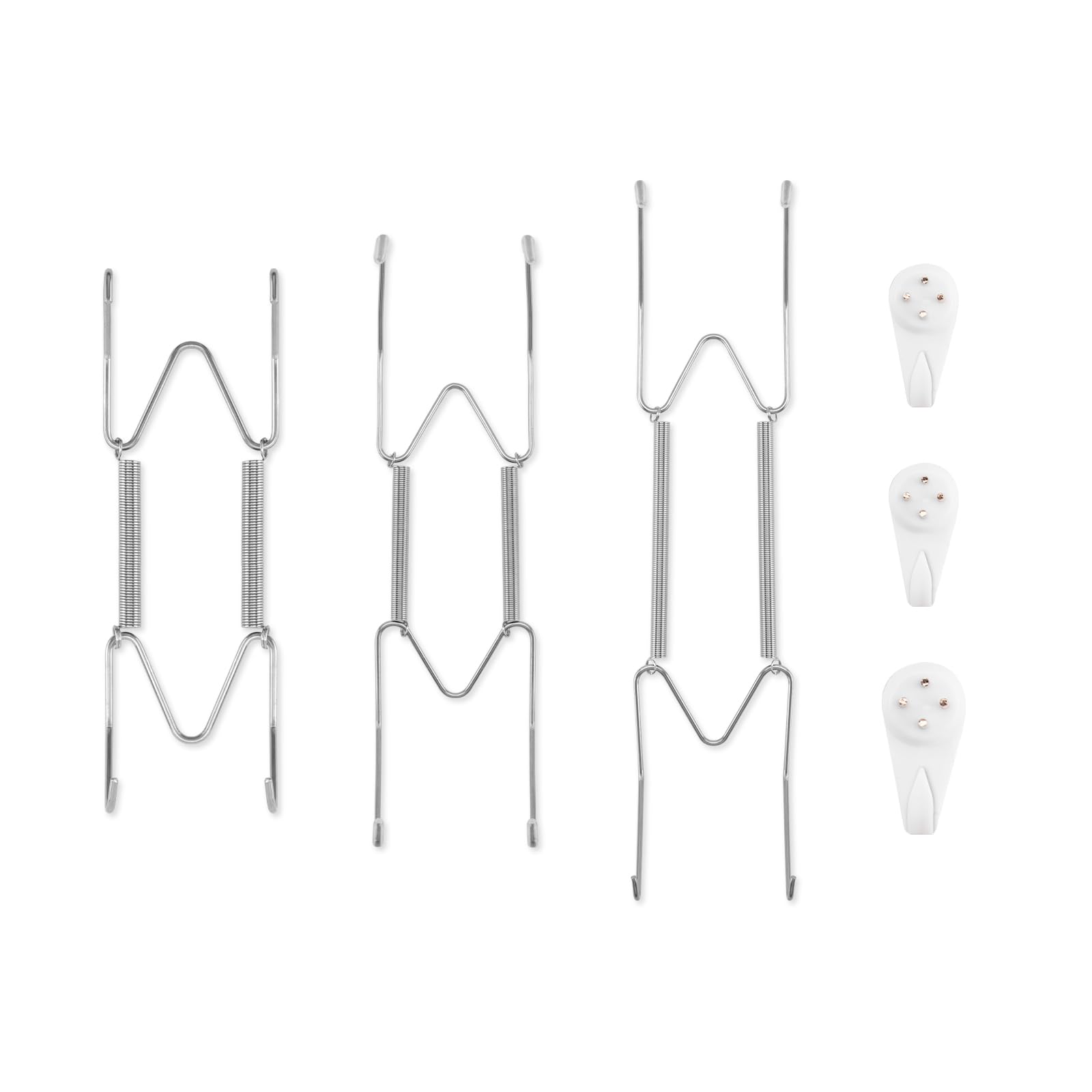 Bilillo 3-Piece Stainless Steel Plate Hangers - Heavy Duty 6/8/10 Inch Invisible Wall Plate Holders with 3 Wall Hooks & 12 Rubber Tip Protectors for 6-11 Inch Decorative Plates (Silver)