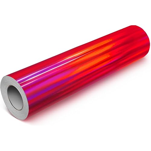 VViViD DECO65 Gloss Holographic Chrome Red Permanent Adhesive Craft Vinyl Roll (15ft x 1ft)