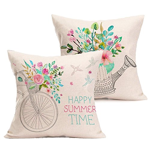 FOOZOUP Summer Outdoor Decor Cotton Line Home Decorative Throw Pillow Case Cushion Cover for Sofa Couch 18 x 18 Inch