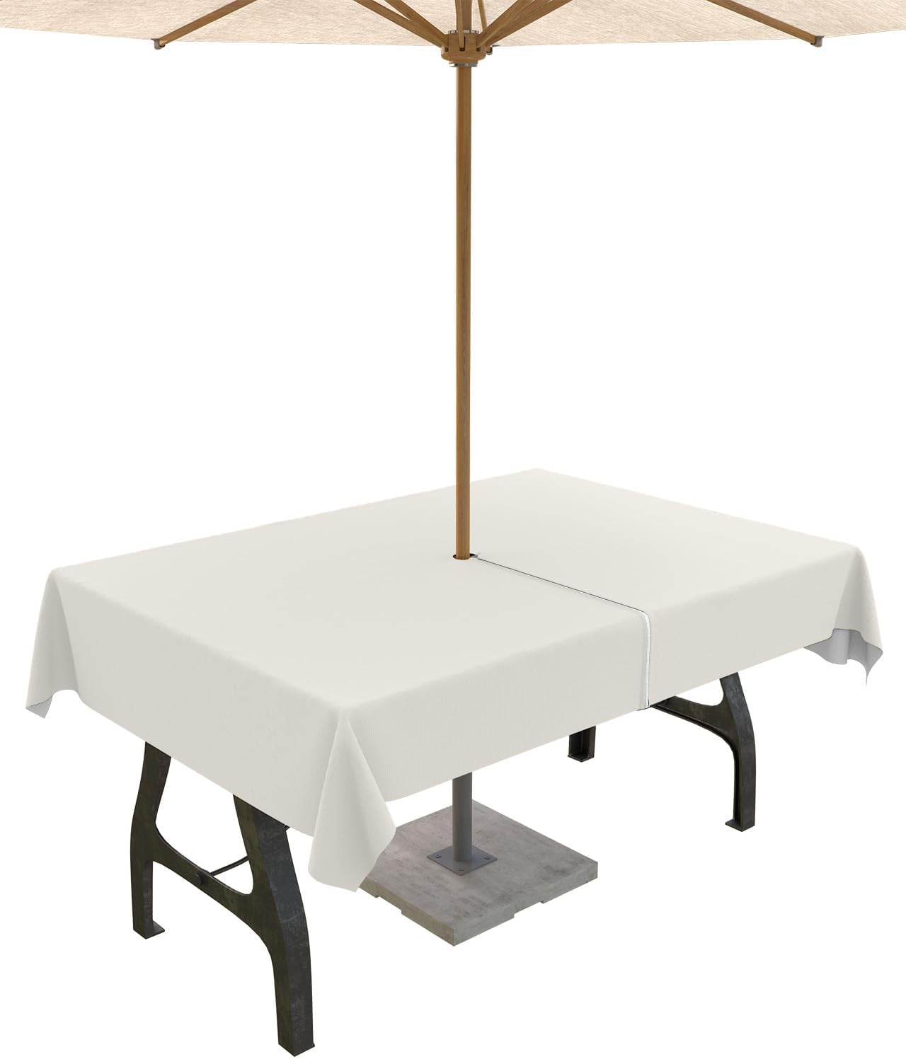 Outdoor Tablecloth with Umbrella Hole&Zipper-Rectangle 60"x84" Tablecloths,Modern Minimalism Pure Beige Waterproof Table Cloth Table Cover for Patio Garden Tables Decor Cracker Khaki Solid Color