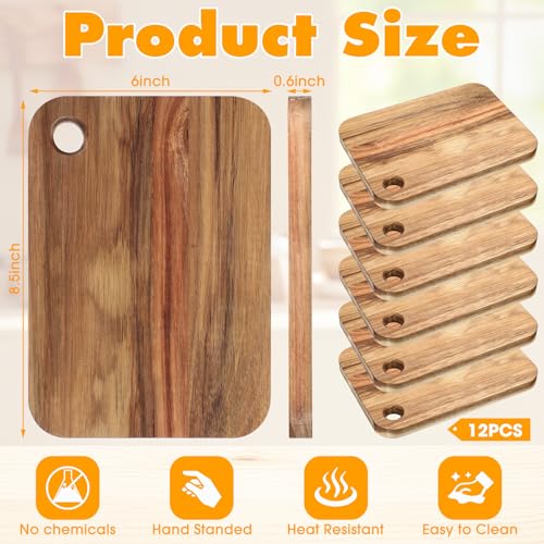 Juego de 12 tablas de cortar rectangulares de madera Acacia miniatura 2