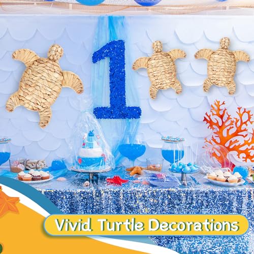 Threehoney 3 Pcs Turtle Beach Theme Decor 3 Size Handmade Wicker Turtle Wall Decor Sea Life Hanging Wall Art Coastal Nautical Sculpture Table Decoration for Boho Bathroom Indoor Outdoor Ornament - Image 9