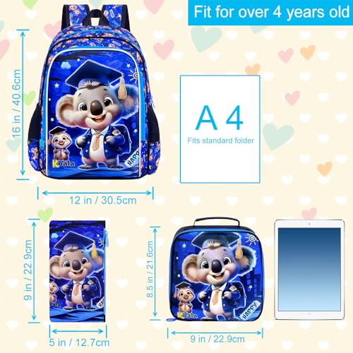 Image of AGSDON 3PCS Backpack for Boys, Kids Elementary Bookbag with Lunch Box, Water Resistant School Backpacks for Kindergarten