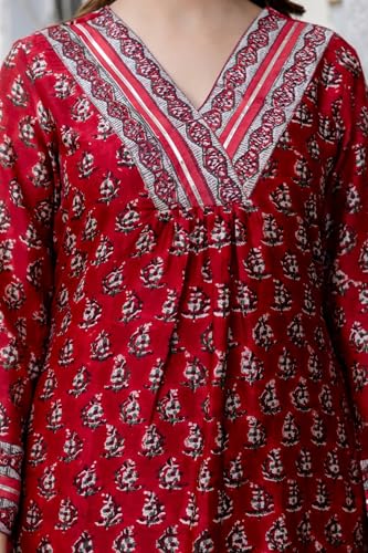 Image of Klosia Women Pure Cotton Kurta Pant Set with Dupatta | Traditional Block Print Ethnic Suit Set | Comfortable Daily, Office