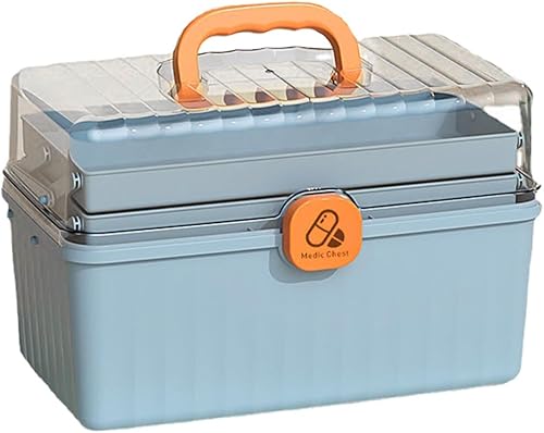 Caja de medicamentos de emergencia de 3 niveles, caja de primeros auxilios, caja de almacenamiento portátil de medicamentos con asa, organizador de