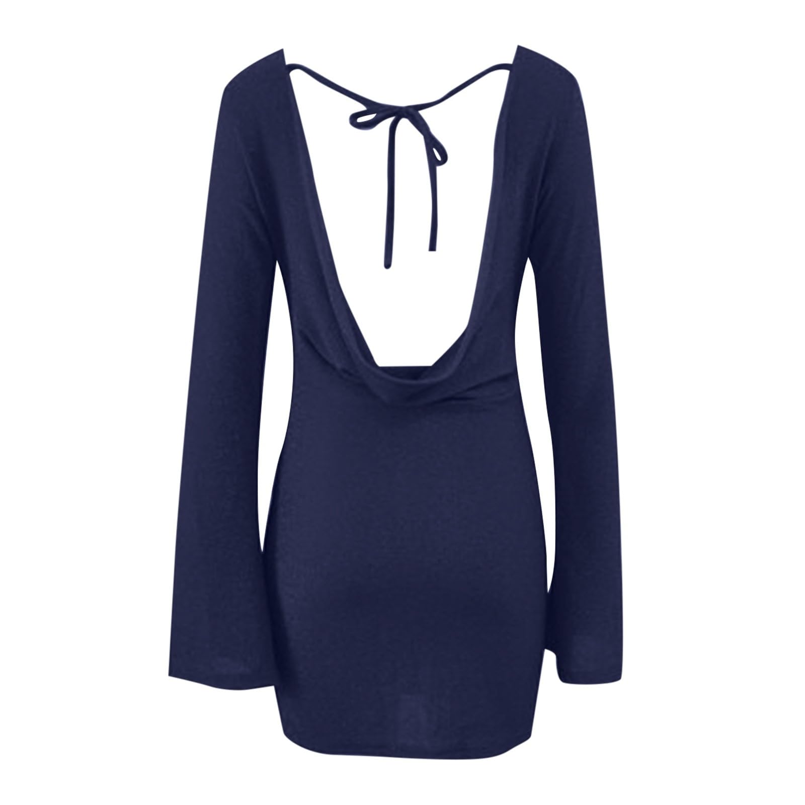 Mini abito da donna scintillante con schiena scoperta e cravatta a maniche lunghe scintillante aderente party club
