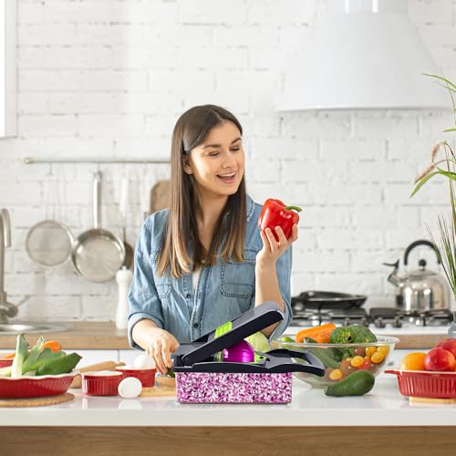 Dadajipo 18-in-1 Vegetable Chopper, Multifunctional Mandoline Slicer with 7 Stainless Steel Blades, Food Cutter with Peeler,Cleaning Brush,Mitten,Black & Green, Perfect for Cutting Vegetables & Fruits - Image 3