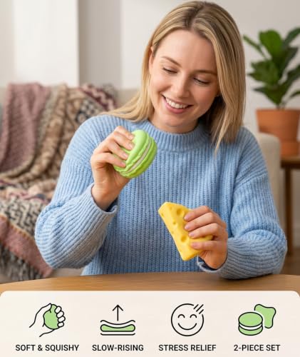 Image of 2Pcs Cheese Squishy, Taba Squishy, Dumpling Squishy-Stretchy Food-Shaped Sensory (Green and Yellow)