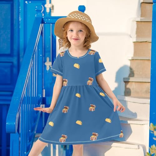 Girls' Short Sleeve Dresses Taco Treasure Chest Blue Toddler Casual Sundress 23020554